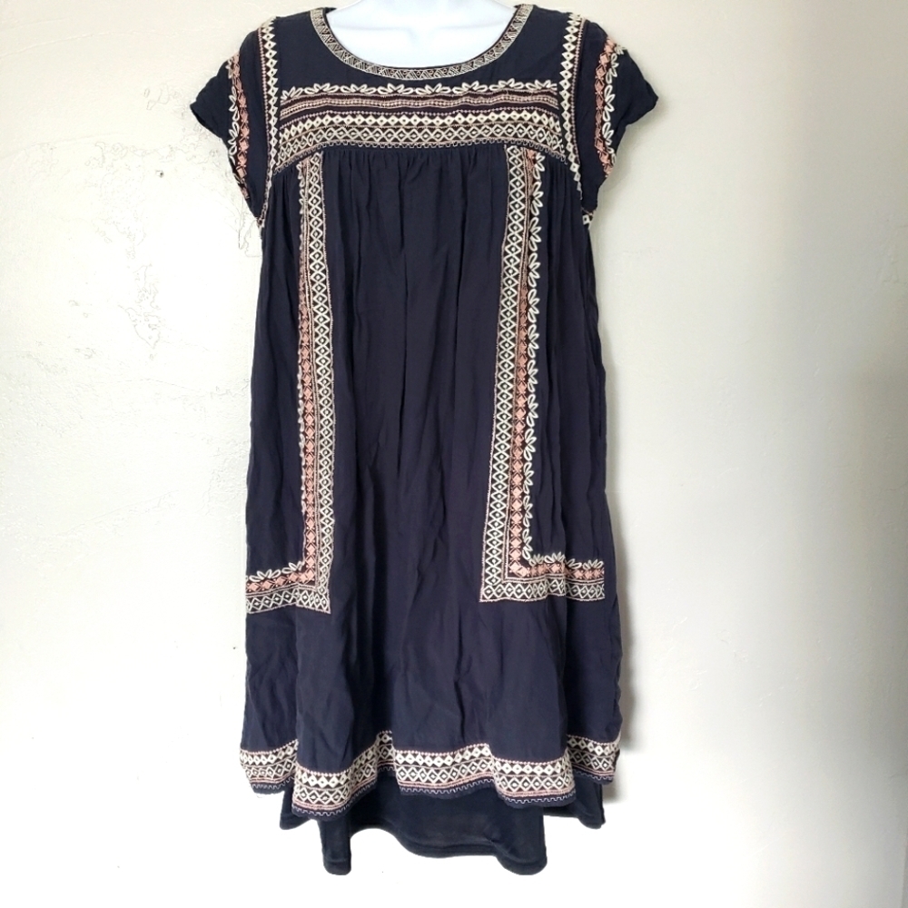 Mikarose Navy Dress Pink White Embroidery Girly Sm